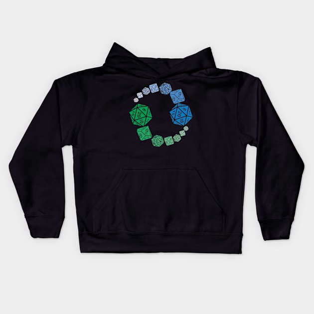 Yin Yang Dice RPG T-Shirt | Blue and Green Design Kids Hoodie by TeesByJay